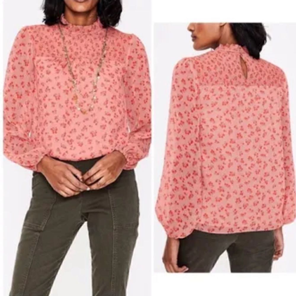 Boden NWT Janie Top Blouse Chalky Pink Daisy long sleeve size 2